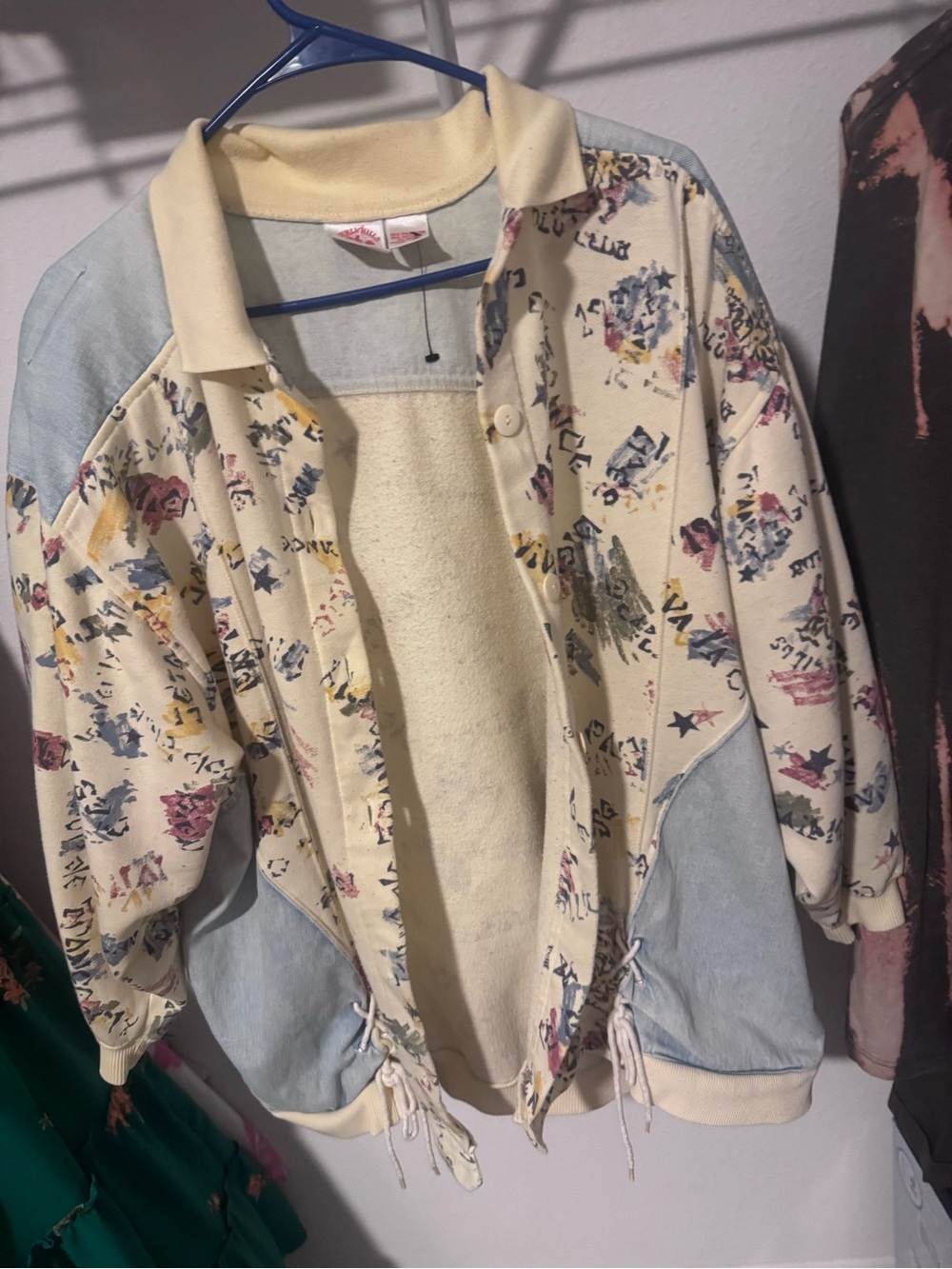 VINTAGE Beverly Hills Polo Club Cream Bomber Jacket with Light Blue Panels